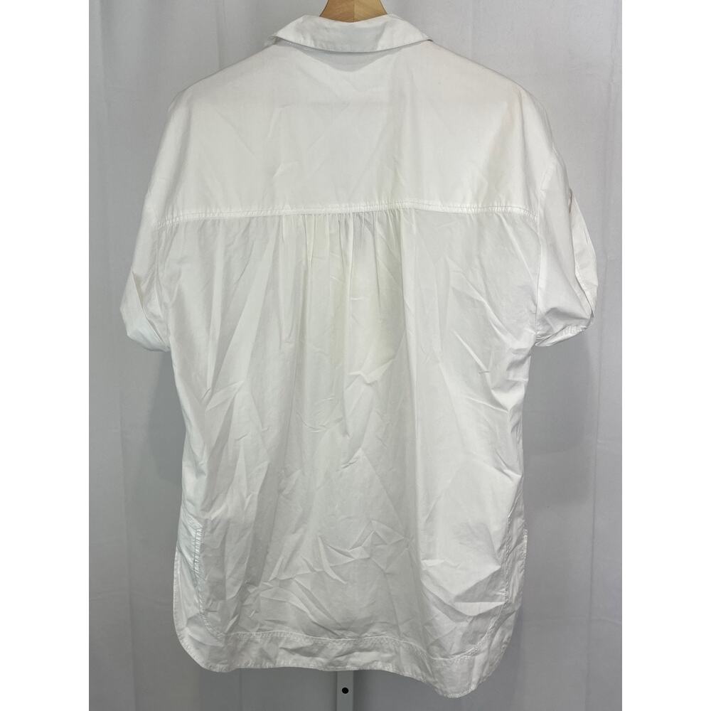 PILCRO Anthropologie S Short Sleeve Reworked Ruffled Blouse V Neck Popover White - Picture 2 of 11